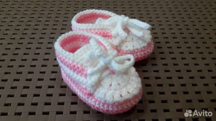 Пинетки-ботиночки цвет белый+розовый