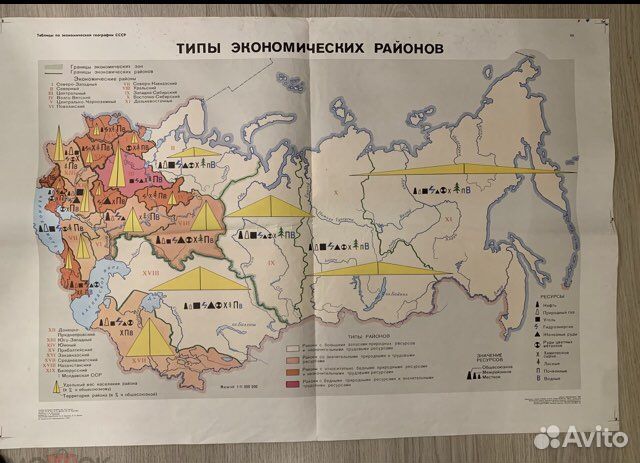 Плакат СССР Типы экономических районов 1984