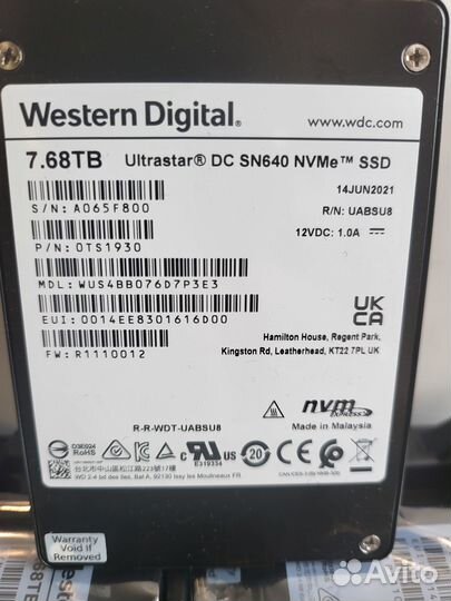 Жесткий диск Western Digital DC SN640 7.6 tb