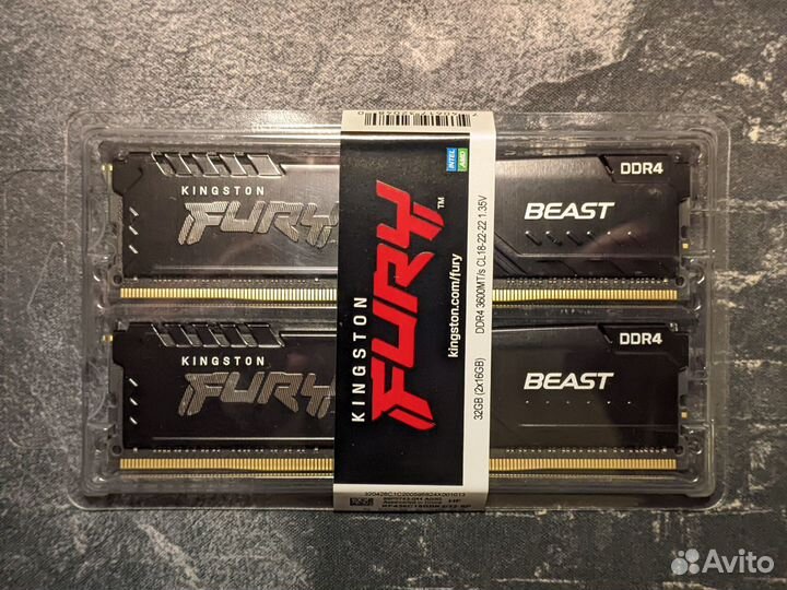 DDR4 Kingston Fury Beast 32Gb (16Gbх2) 3600Mhz