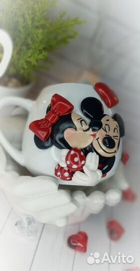 Кружка с Микки Маусом и Мини. Полимерная глина