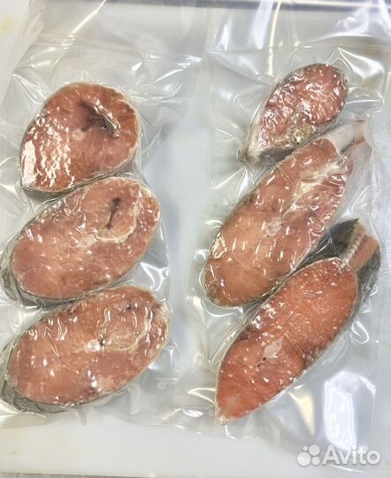 Стейки семги,нерки,кеты,горбуши в в/уп. рыба с/м к