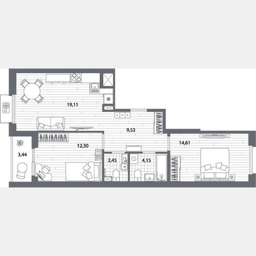 2-к. квартира, 63,9 м², 2/13 эт.