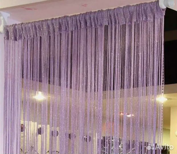Тюль из нитей сиреневый. Новый