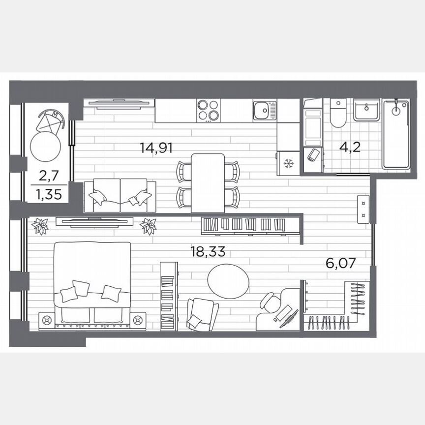 1-к. квартира, 44,9 м², 13/13 эт.