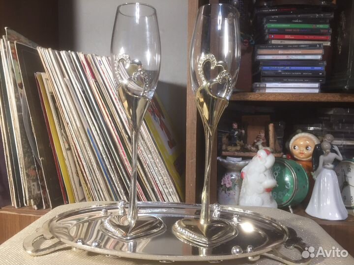 Свадебные ретро фужеры с подносом