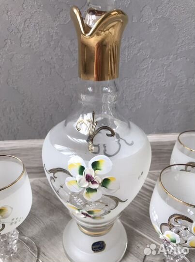 Набор фужеры с графином Bohemia-лепка белая