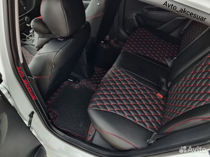 Чехлы Киа Рио 4 - Хендай Солярис 2 с красной Vip