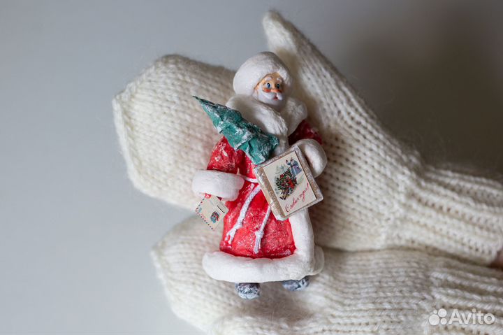 Ёлочная игрушка из ваты Дед Мороз