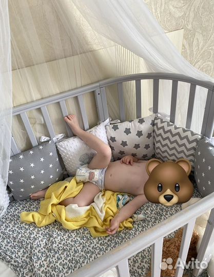 Кроватка круглая 7 в 1 с маятником серая