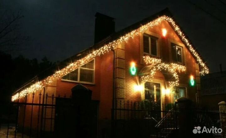 Украшение домов гирляндами