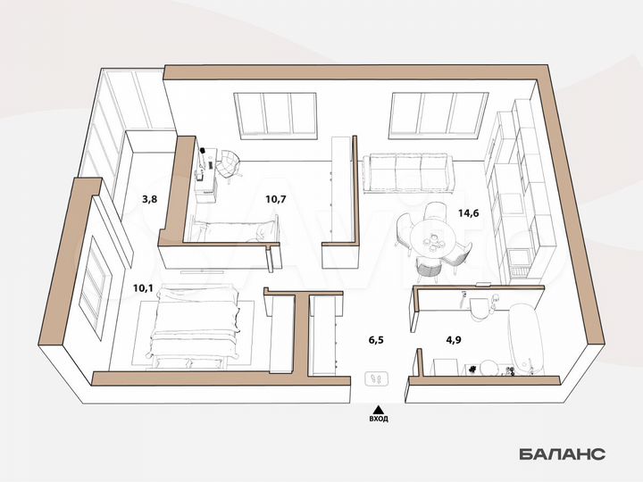 2-к. квартира, 48 м², 17/23 эт.