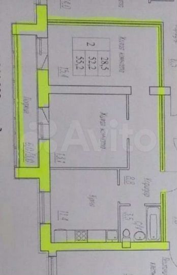 2-к. квартира, 55,2 м², 6/9 эт.