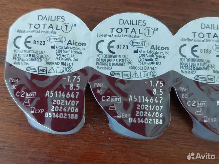 Линзы контактные dailies total -1.75