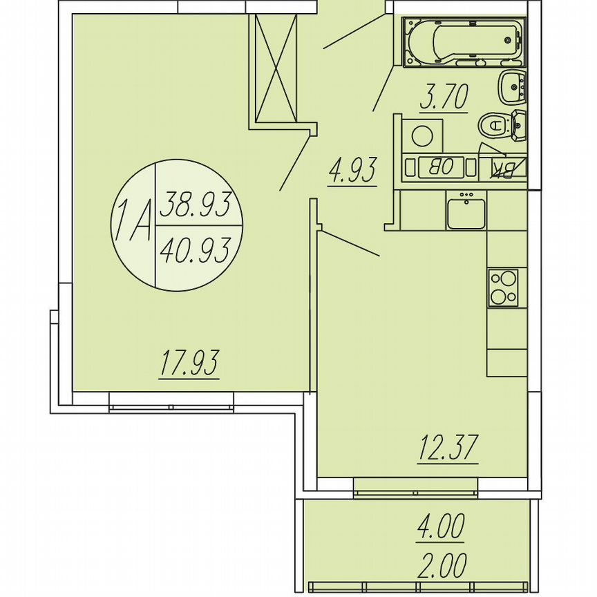 1-к. квартира, 40,9 м², 3/4 эт.