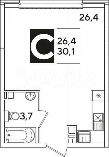 Квартира-студия, 30,1 м², 8/16 эт.