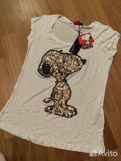 Футболка белая с пайетками Peanuts
