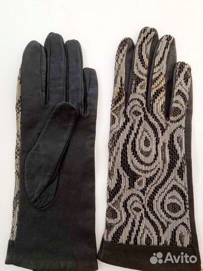 Перчатки женские кожа/ажурное кружево