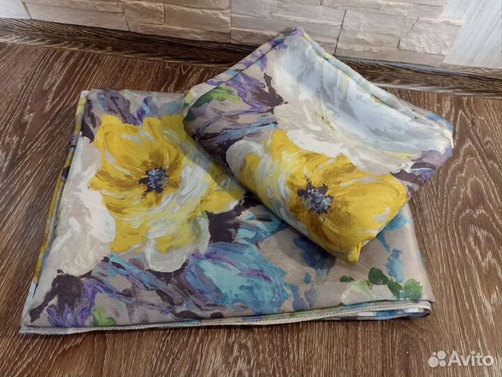 Шторы 4м новые Рогожка плотные, цветы