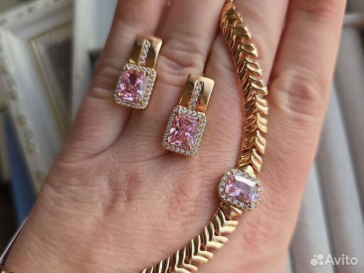 Комплект браслет и серьги покрытие золото