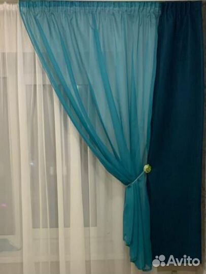 Шторы новые,короткие, цвет бирюза, морская волна