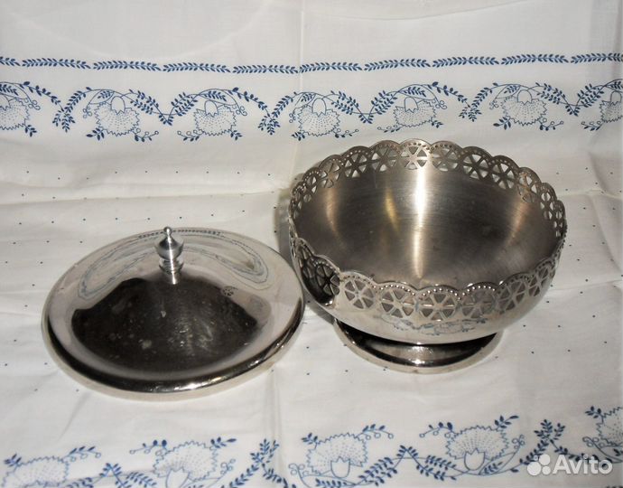 Мельхиоровая винтажная сахарница конфетница СССР