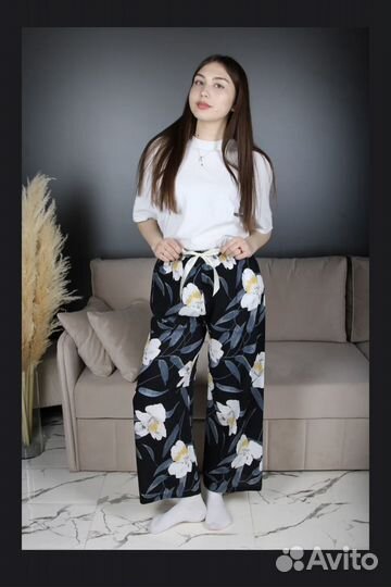 Домашние брюки палаццо укороченные