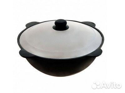 Казан 12л чугун, алюм крышка, плоское дно (d внут