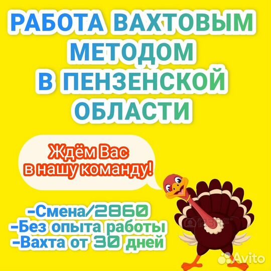 Разделка/упаковка индейки вахта Пензенская обл