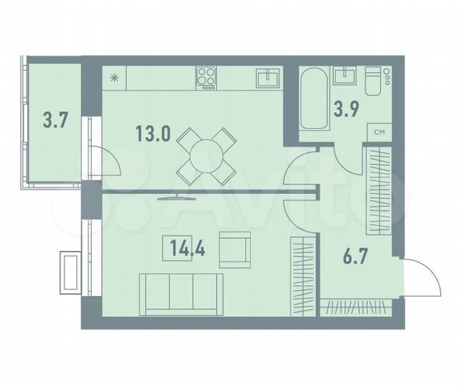 1-к. квартира, 39,1 м², 7/8 эт.