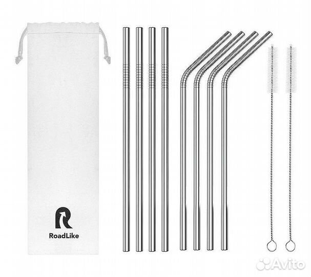 Многоразовые металлические трубочки RoadLike 8шт