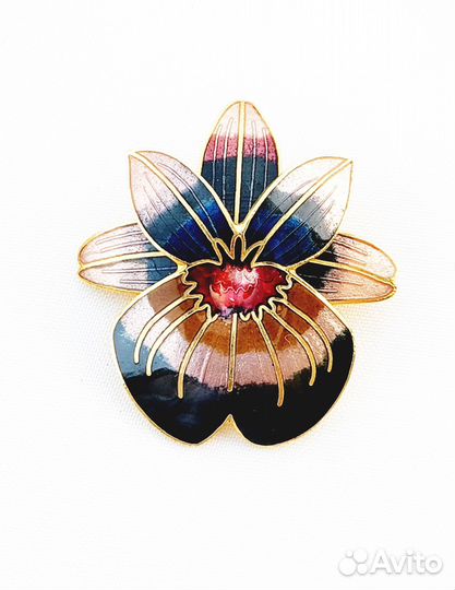 Брошь «Орхидея», клуазоне, Англия