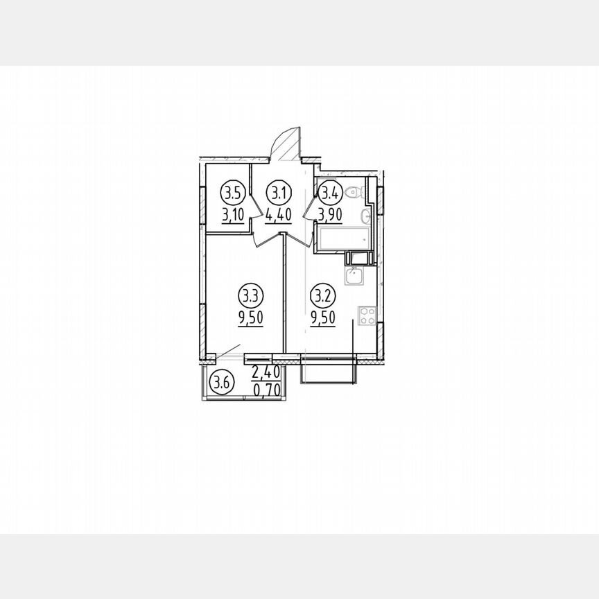 1-к. квартира, 31,1 м², 4/9 эт.