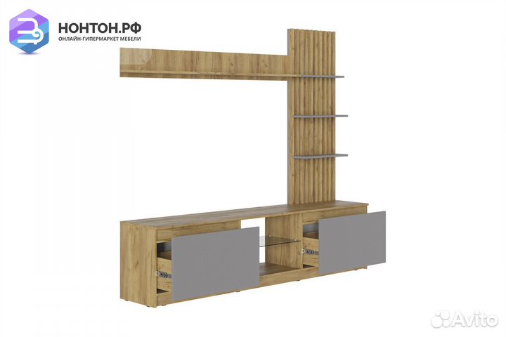 Стенка Бостон дуб крафт золотой / серый шифер