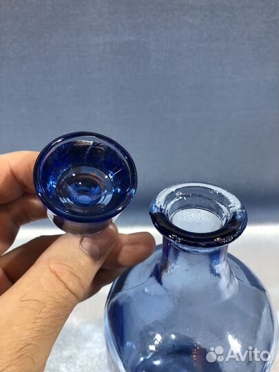 Штоф графинчик и 6 рюмок СССР кобальтовое стекло