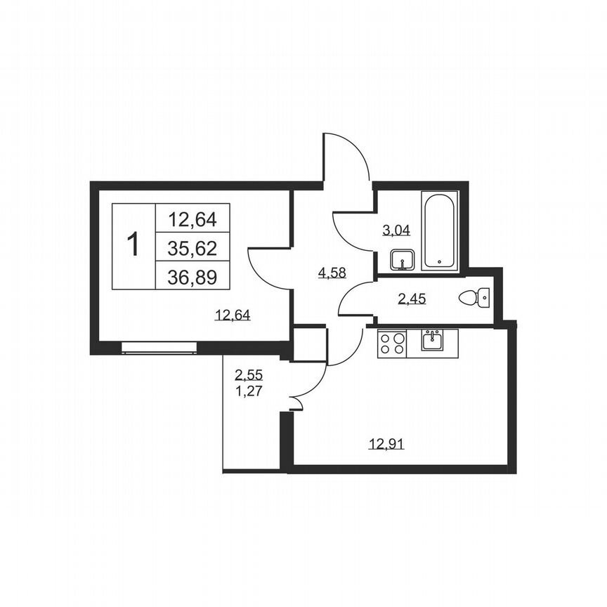 1-к. квартира, 36,9 м², 2/19 эт.