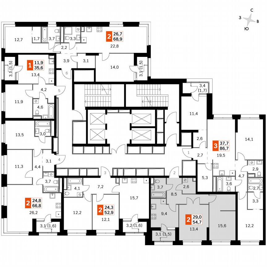 2-к. квартира, 54,7 м², 25/25 эт.