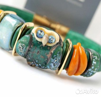 Браслет регализ натуральная кожа, муранское стекло