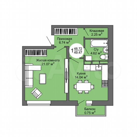 1-к. квартира, 49,5 м², 11/17 эт.