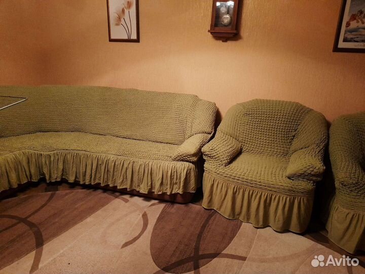 Чехлы и накидки на угловой диван и 2кресла