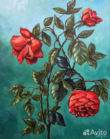 Картина маслом красные розы