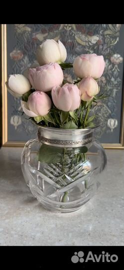 Хрустальная ваза с серебряным ободом.Франция