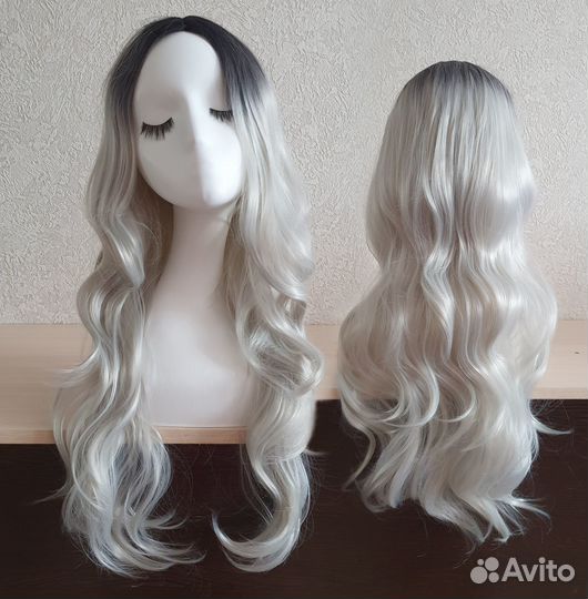 Парик омбре блондин, серый, светлый