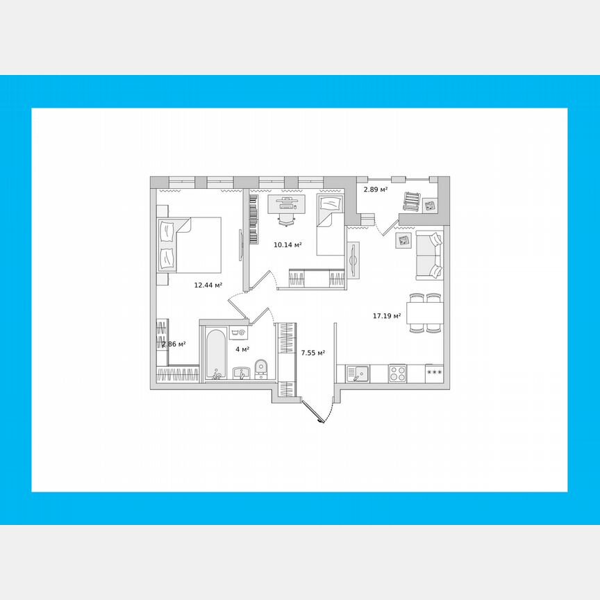 2-к. квартира, 54,2 м², 16/17 эт.