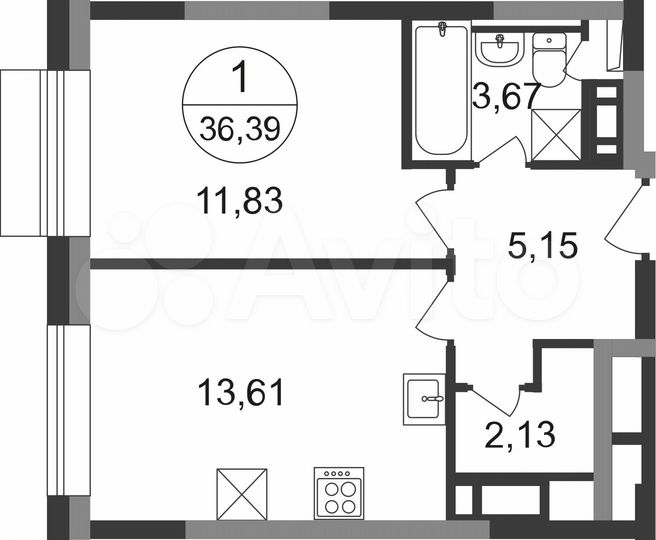 1-к. квартира, 36,4 м², 5/22 эт.