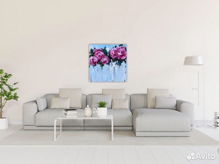 Интерьерная картина большая цветы 80x80