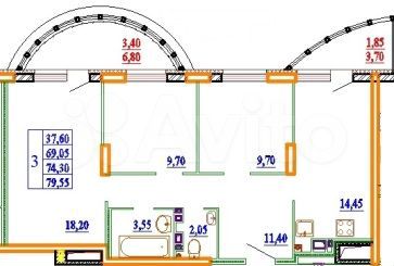 3-к. квартира, 79,4 м², 10/14 эт.