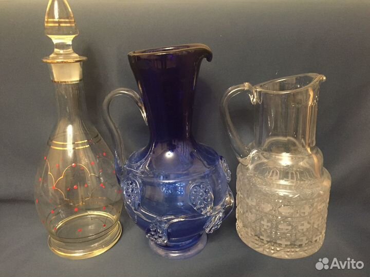 Кувшины(хрусталь,кобальт),графин Чехия