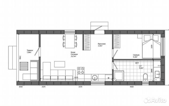 Дом 52 м2 каркасный Барнхаус