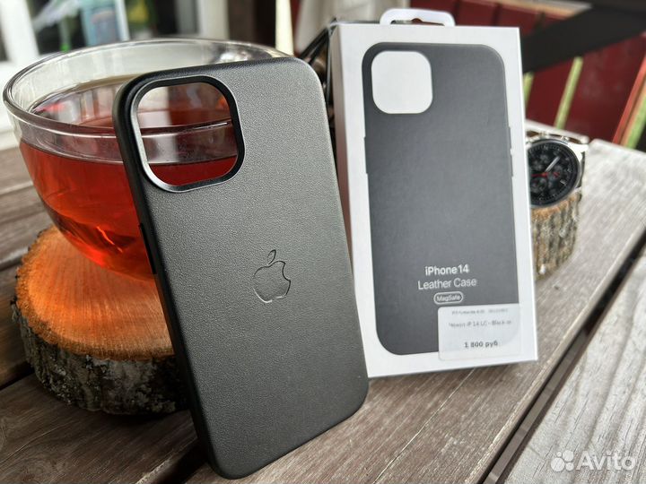 Кожаный чехол iPhone 14 черный